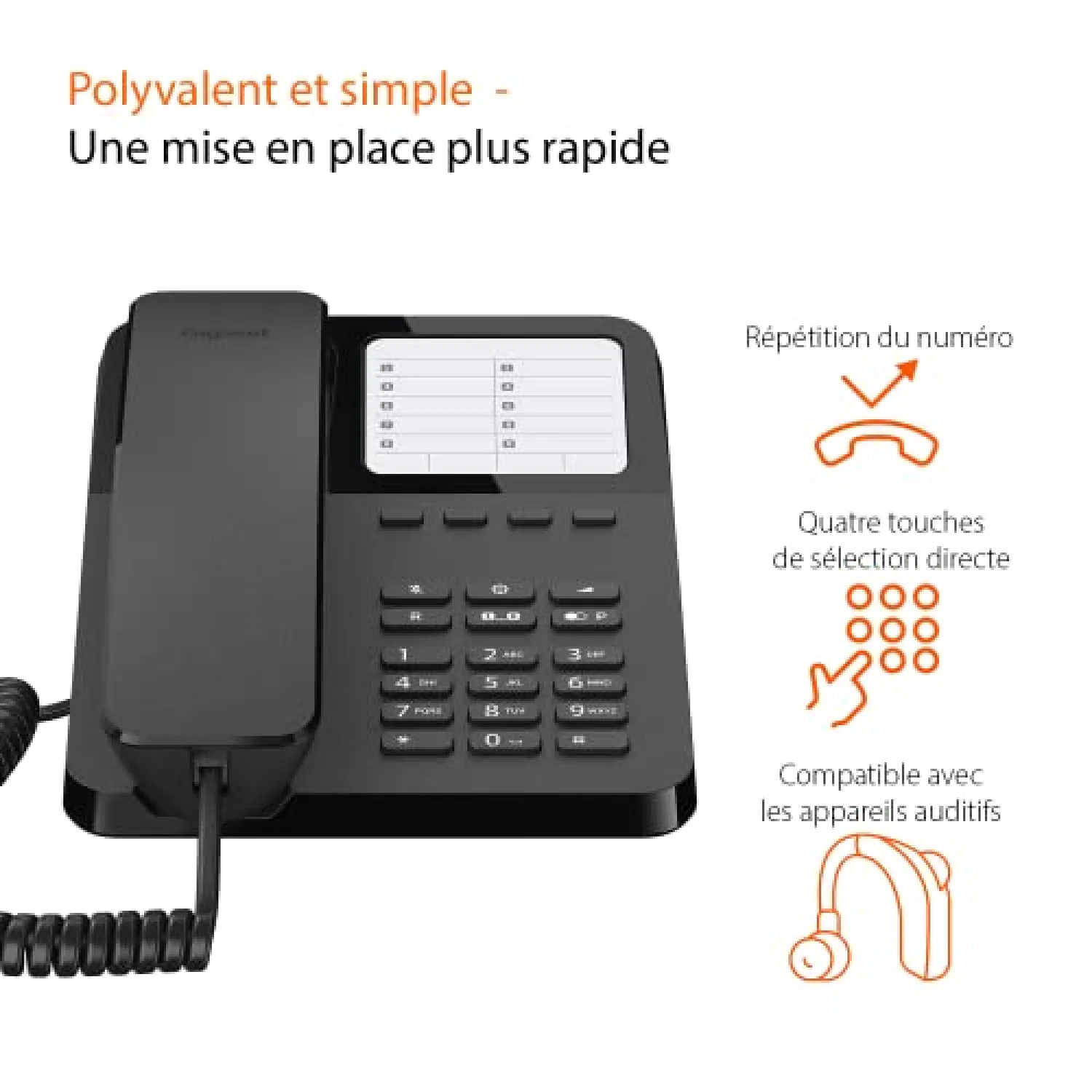 Telefono Gigaset DESK 400 da Tavolo e Parete, Nero - immagine 3