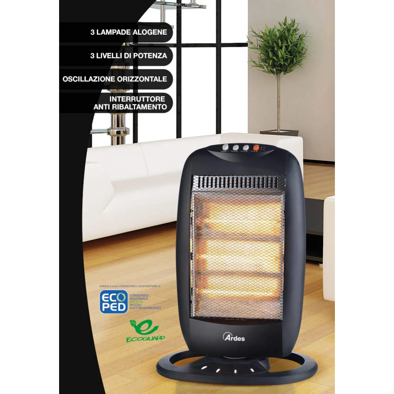Stufa Elettrica Alogena 1200W Oscillante per Interni - immagine 2