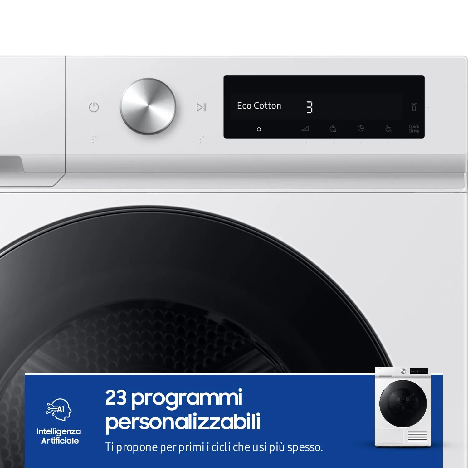 Samsung Asciugatrice Bespoke AI DV90DB7845GW/U3, 9 kg, Pompa di Calore, Wifi, Sensore Optimal Dry, Quick Drive, Display AI Control, Carica Frontale, 60L x 85H x 60P cm - immagine 3