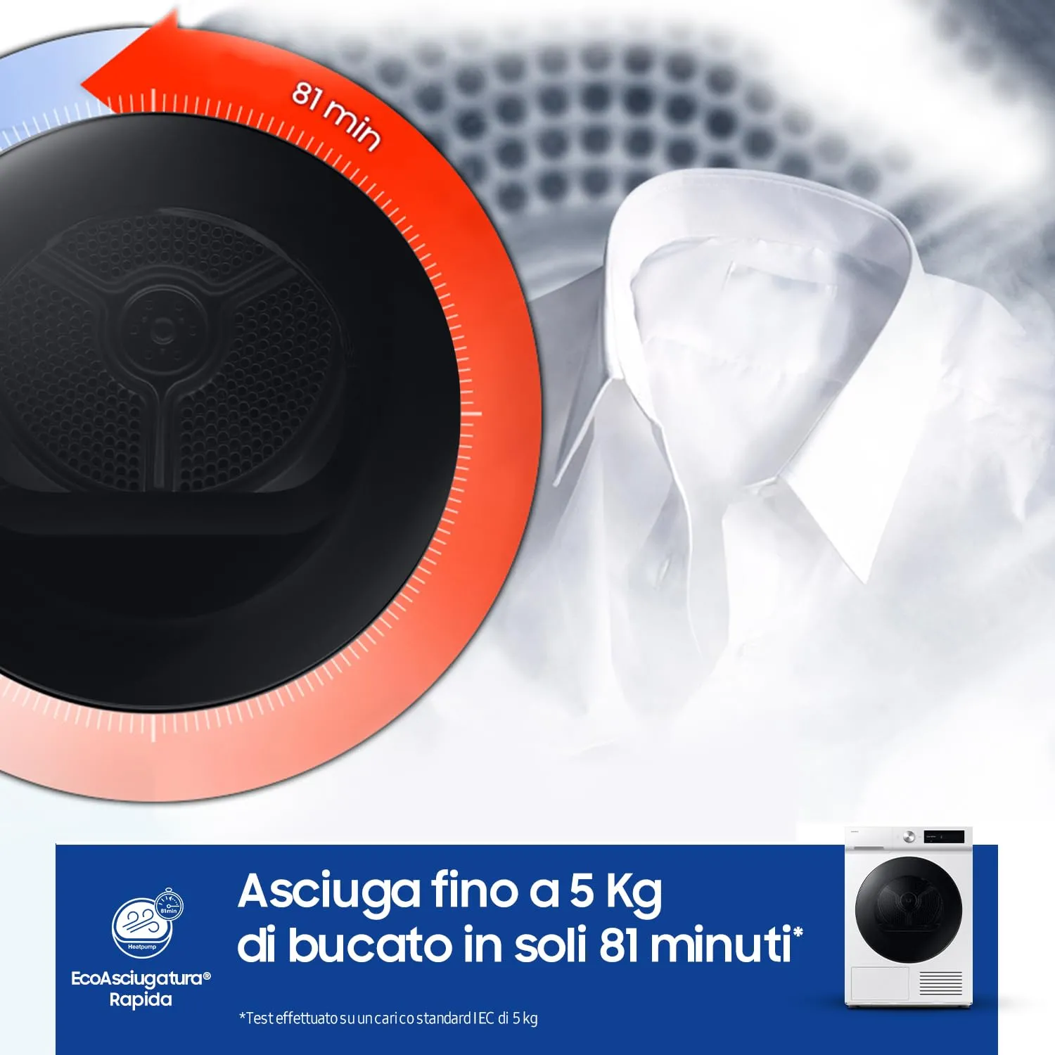 Samsung Asciugatrice Bespoke AI DV90DB7845GW/U3, 9 kg, Pompa di Calore, Wifi, Sensore Optimal Dry, Quick Drive, Display AI Control, Carica Frontale, 60L x 85H x 60P cm - immagine 2