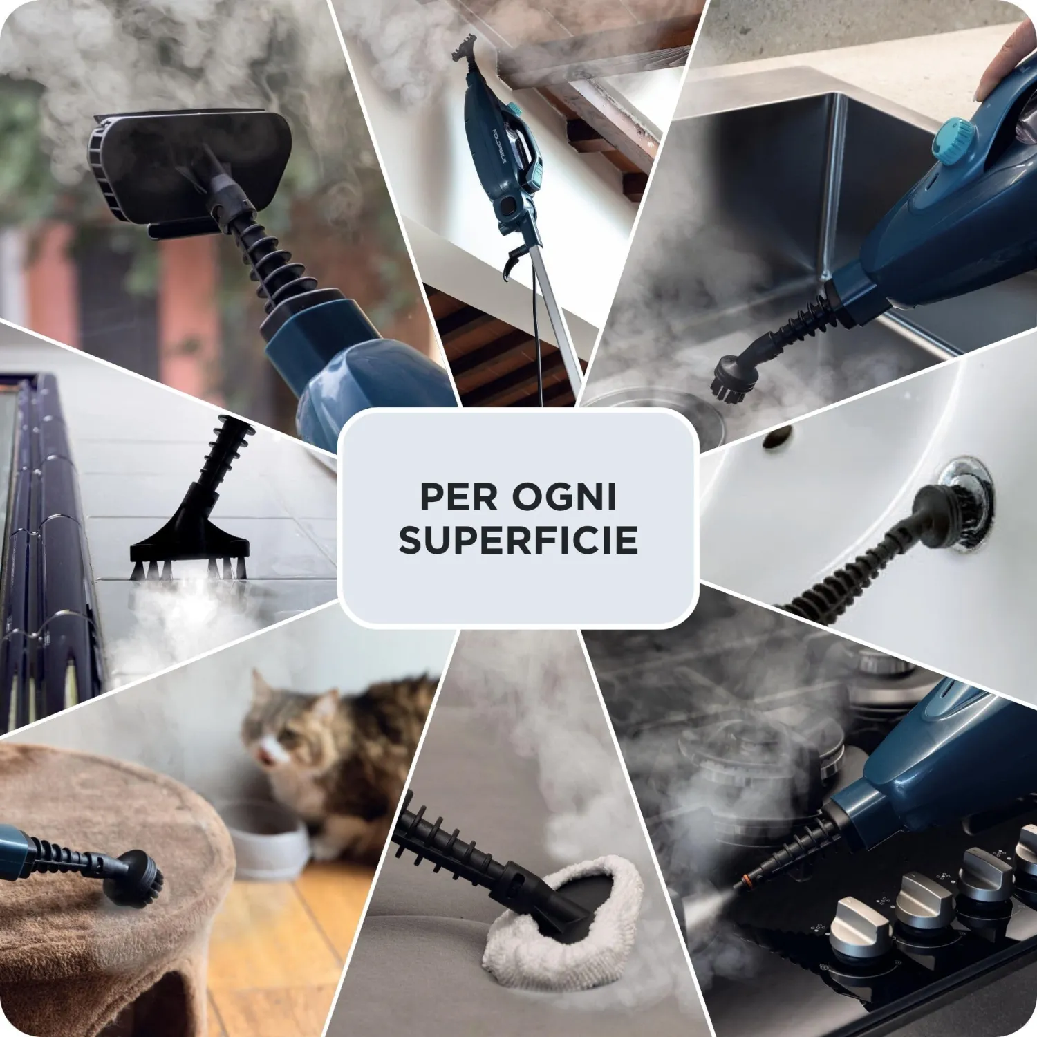 Ariete 4175 Steam Mop Foldable 10 in 1, Scopa a Vapore Pieghevole, 1500 Watt, 10 funzioni in 1, Kit accessori, Capacità 350 cc, Blu - immagine 3