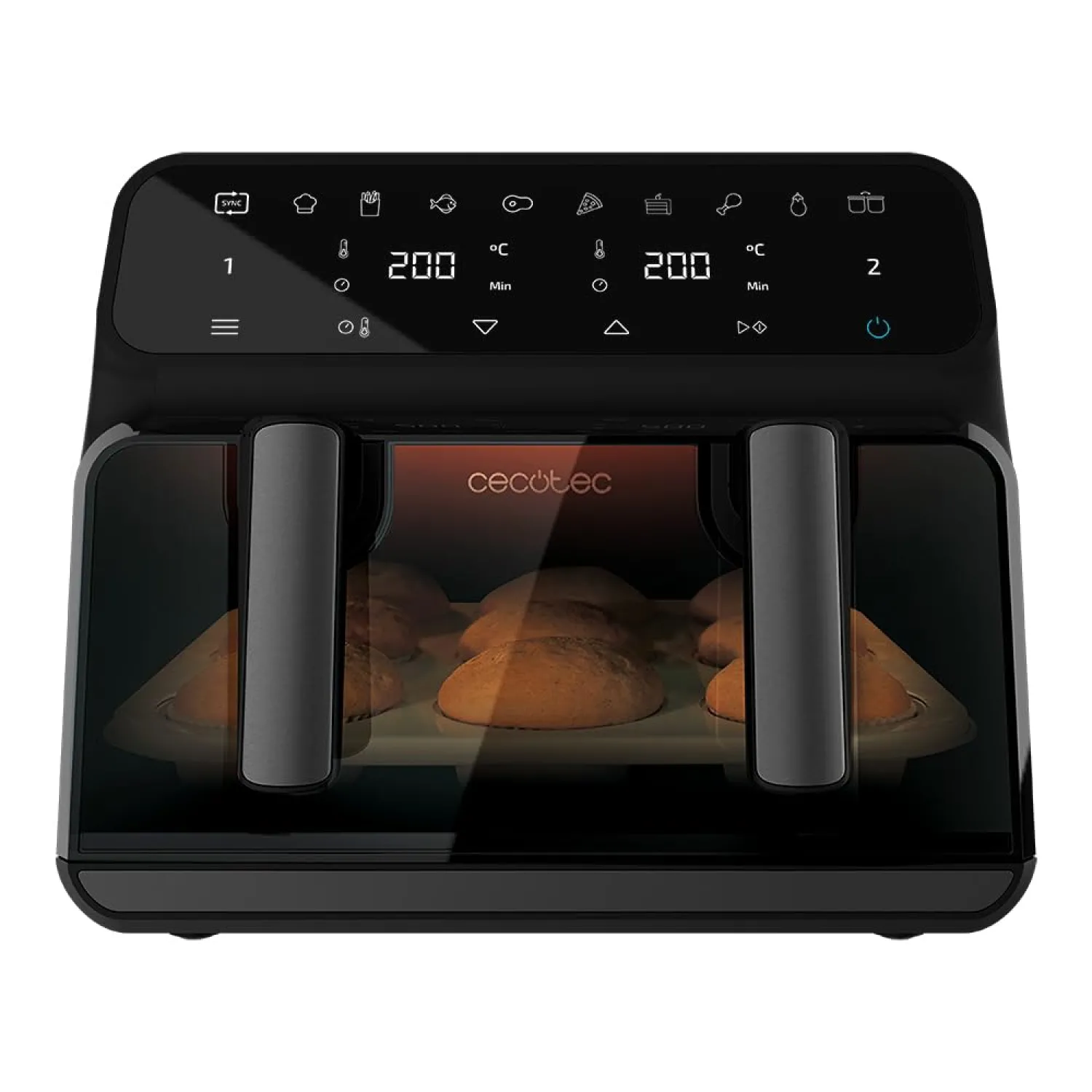 Cecotec Friggitrice ad Aria Cecofry Advance 9000 Window. Air Fryer 2200 W, Capacità 9 L, Dieta, Parete Divisoria Mobile 2 Cuvette 4,5 L, Doppia Temperatura 80-200 ° C, Finestra e Tecnologia Perfectcok