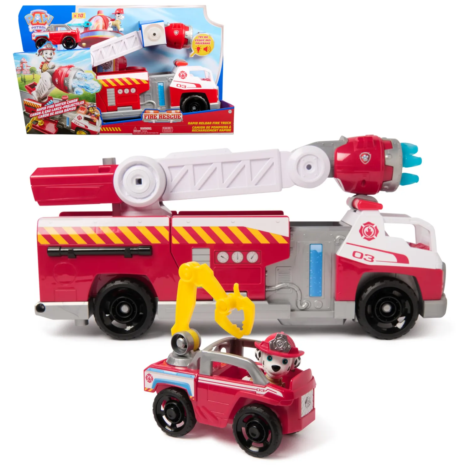 Paw Patrol Fire Rescue: Camion dei Pompieri a Caricamento Rapido con Personaggio Marshall, Lanciatore Rapido, Luci e Suoni, Giocattoli per Bambini e Bambine, 3+ Anni