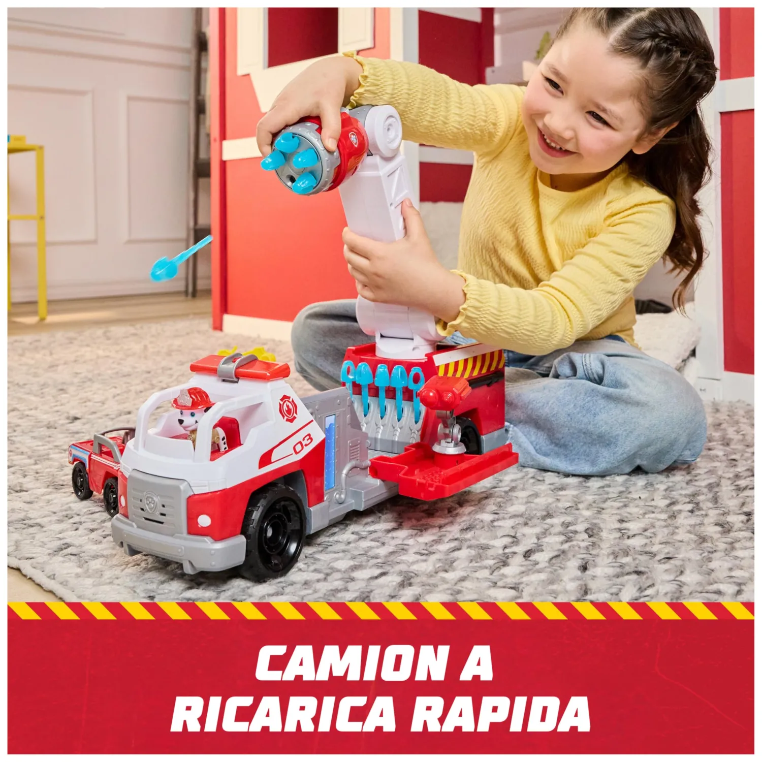 Paw Patrol Fire Rescue: Camion dei Pompieri a Caricamento Rapido con Personaggio Marshall, Lanciatore Rapido, Luci e Suoni, Giocattoli per Bambini e Bambine, 3+ Anni - immagine 2