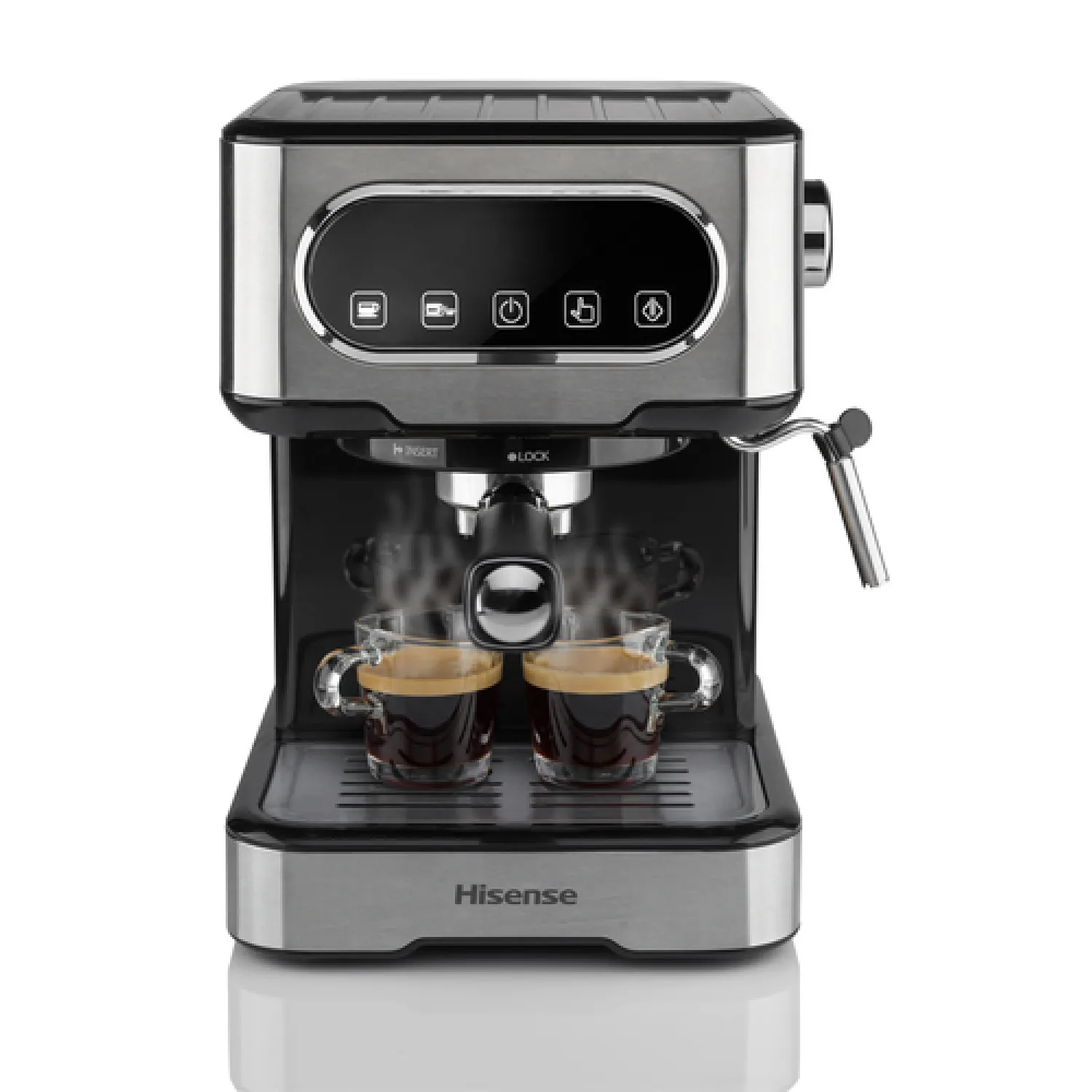 Hisense, HESCM15DBK, Macchina da caffè espresso manuale, macinato e compatibile con cialde ESE 44 mm, Pressione 15 bar, Schermo Touch, 1100W, Silver, 27.4x30x27.2 cm - immagine 5