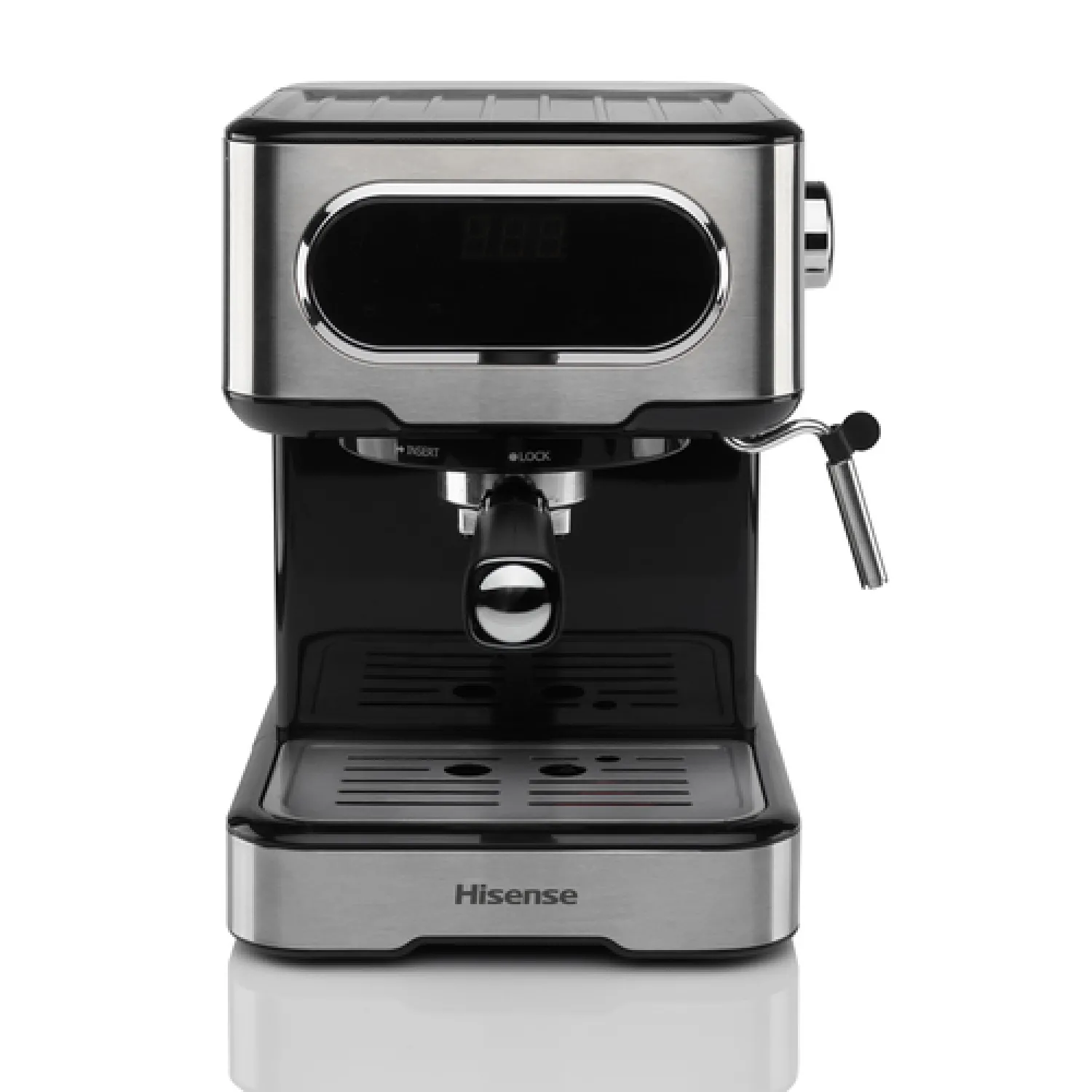 Hisense, HESCM15DBK, Macchina da caffè espresso manuale, macinato e compatibile con cialde ESE 44 mm, Pressione 15 bar, Schermo Touch, 1100W, Silver, 27.4x30x27.2 cm - immagine 4