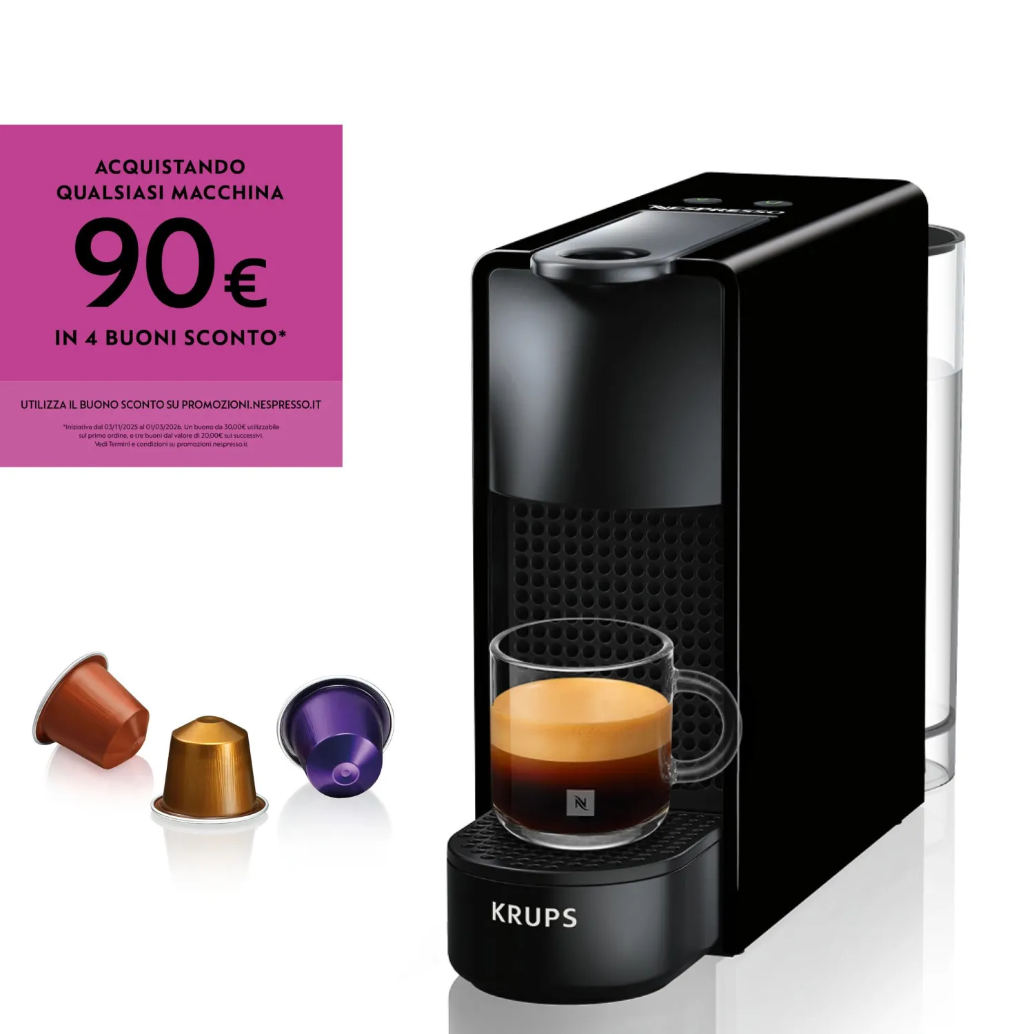 Krups Nespresso Macchina per capsule caffè Essenza Mini XN1108, 0,6 litri, 19 bar, Modalità risparmio energetico, 1260W, Nero - immagine 5