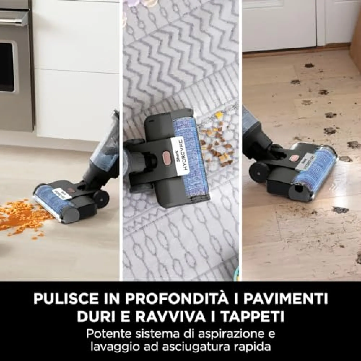 Shark HydroVac, Aspirapolvere e lavapavimenti senza filo con spazzola antimicrobica e liquido multisuperficie neutralizzatore di odori, autopulente, wet & dry, grigio WD210EU - immagine 3