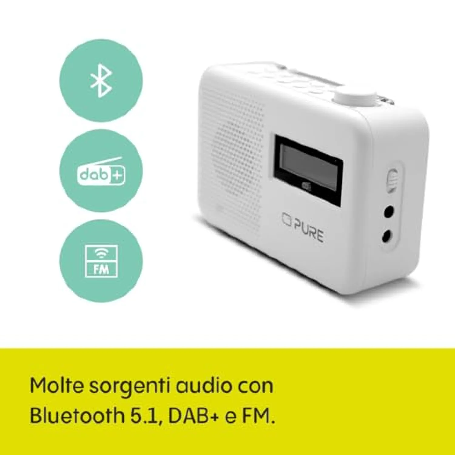 Pure Elan One2 Radio Portatile DAB+/FM con Bluetooth 5.1 (display LCD, 10 tasti di memoria, alimentazione a batteria con 4xAA possibile) Bianco Cotone - immagine 4