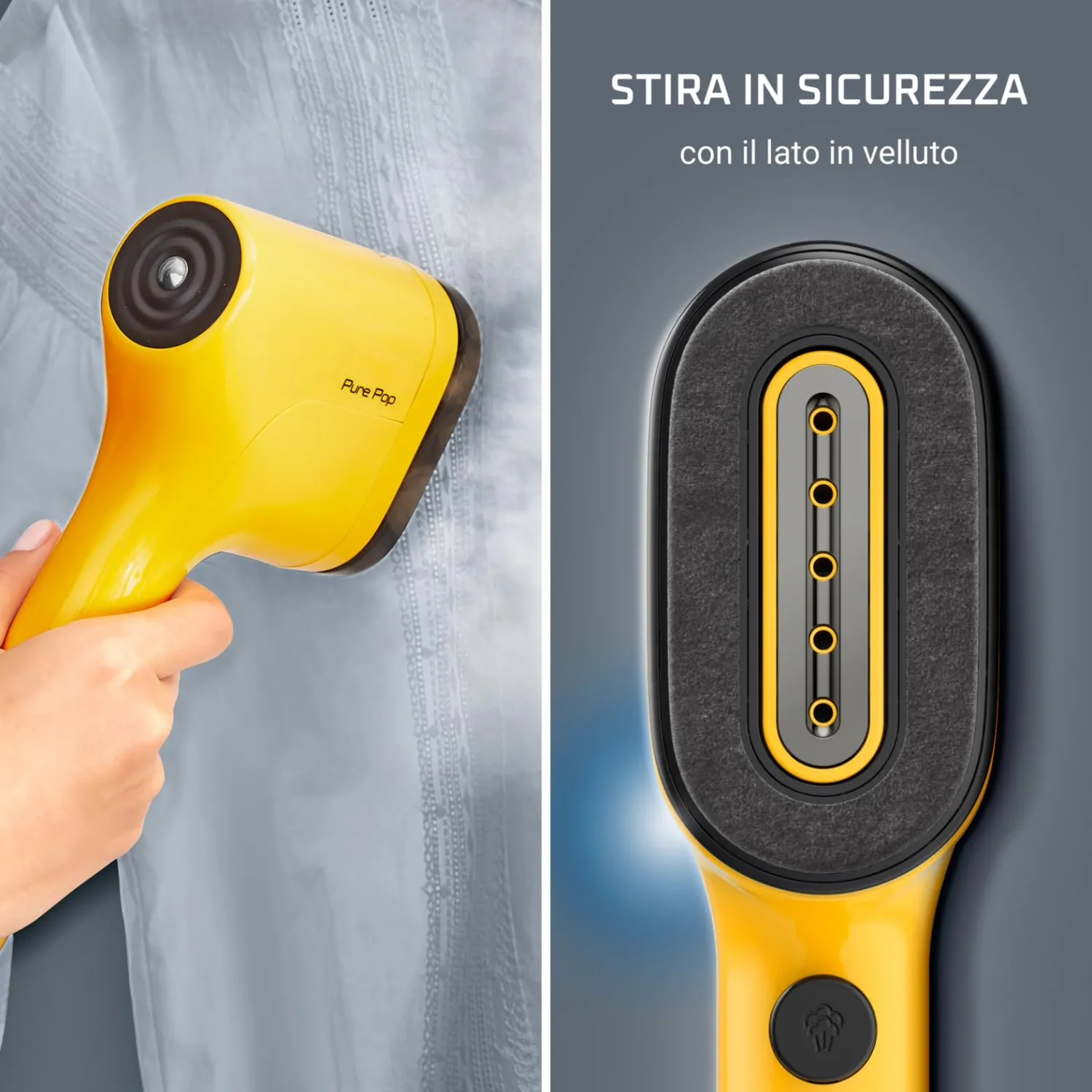 Rowenta Pure Pop, Ferro da Stiro Verticale Portatile a Vapore, Utile per Stirare e Igienizzare i Tuoi Capi, con Sistema Reversibile, Riscaldamento Rapido, Potenza 1300W, Colore Giallo, DR2026 - immagine 2