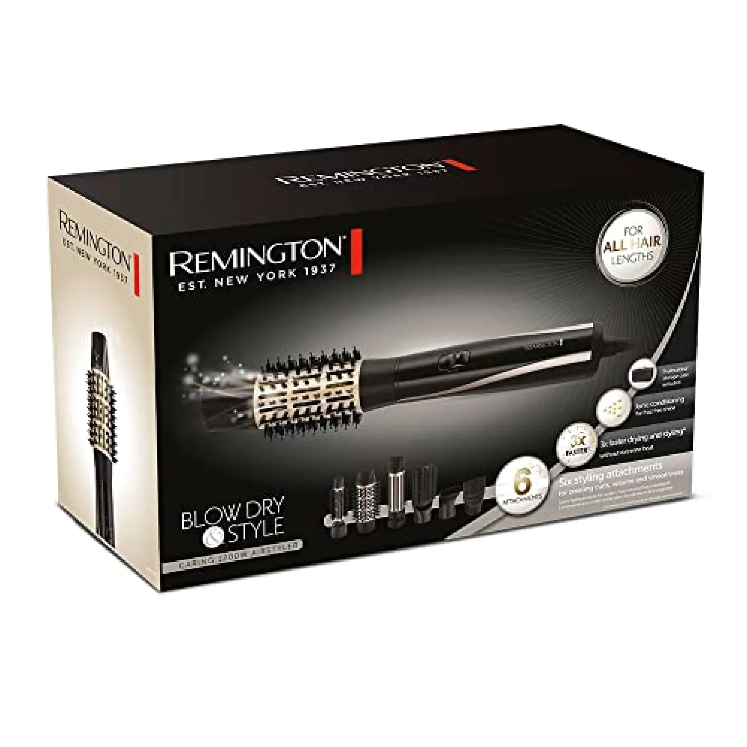 Remington Spazzola ad Aria Calda - 6 accessori: Spazzola Rotonda da 25,38,50 mm, Bocchetta Styling, Spazzola piatta, Booster Attaccatura Capelli - 1200W, Ricci, Volume e Stile Liscio, AS7700 - immagine 2