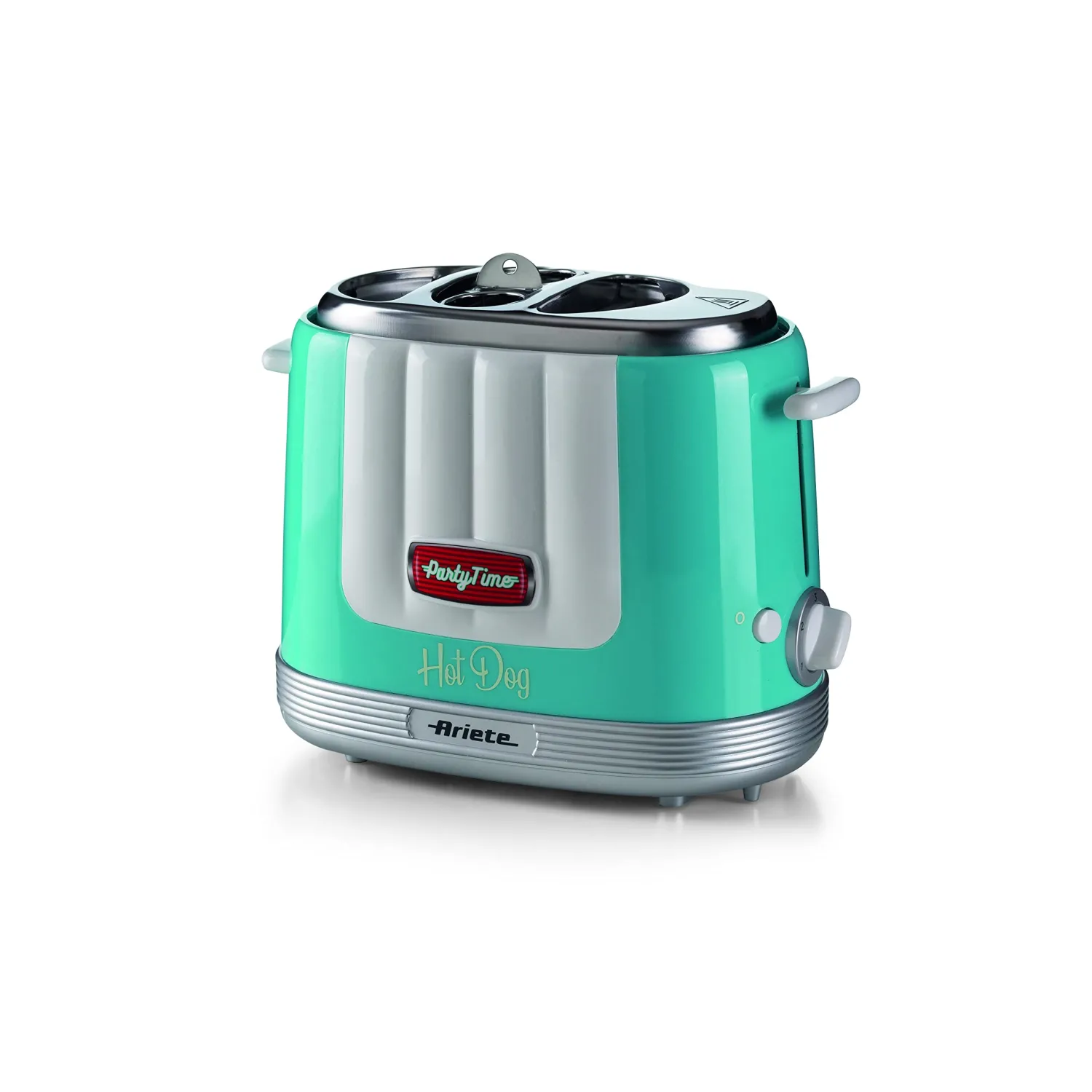 Ariete 206 Hot Dog Maker Party Time, Macchina per fare hot dog, 650 W, 5 livelli di cottura, 4 spazi di cottura, Espulsione automatica, Celeste