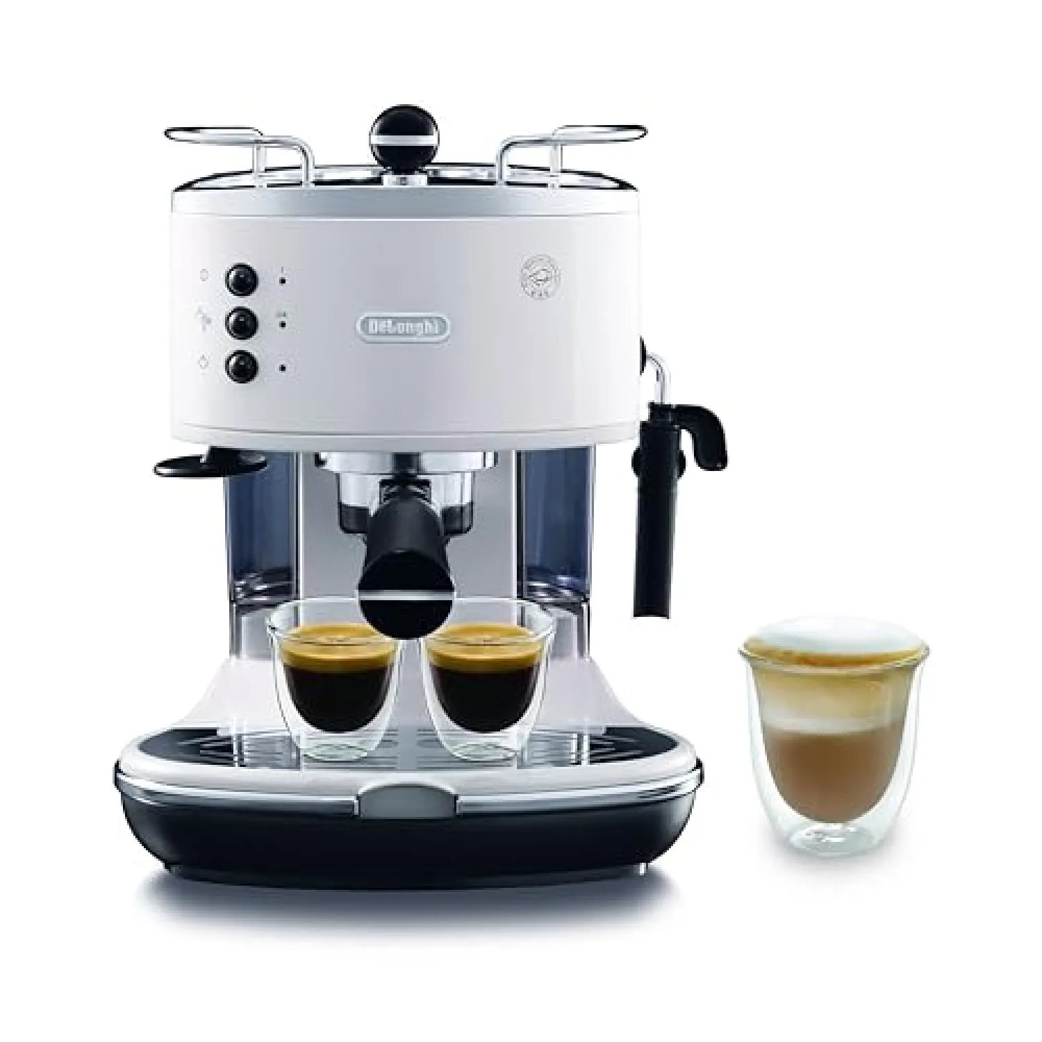 De'Longhi ICONA ECO311.W Macchina da Caffè Espresso Manuale e Cappuccino, in Polvere e Cialde E.S.E., Spegnimento Automatico, Serbatoio Estraibile da 1.4L, Potenza 1100W, Scaldatazze, Bianco