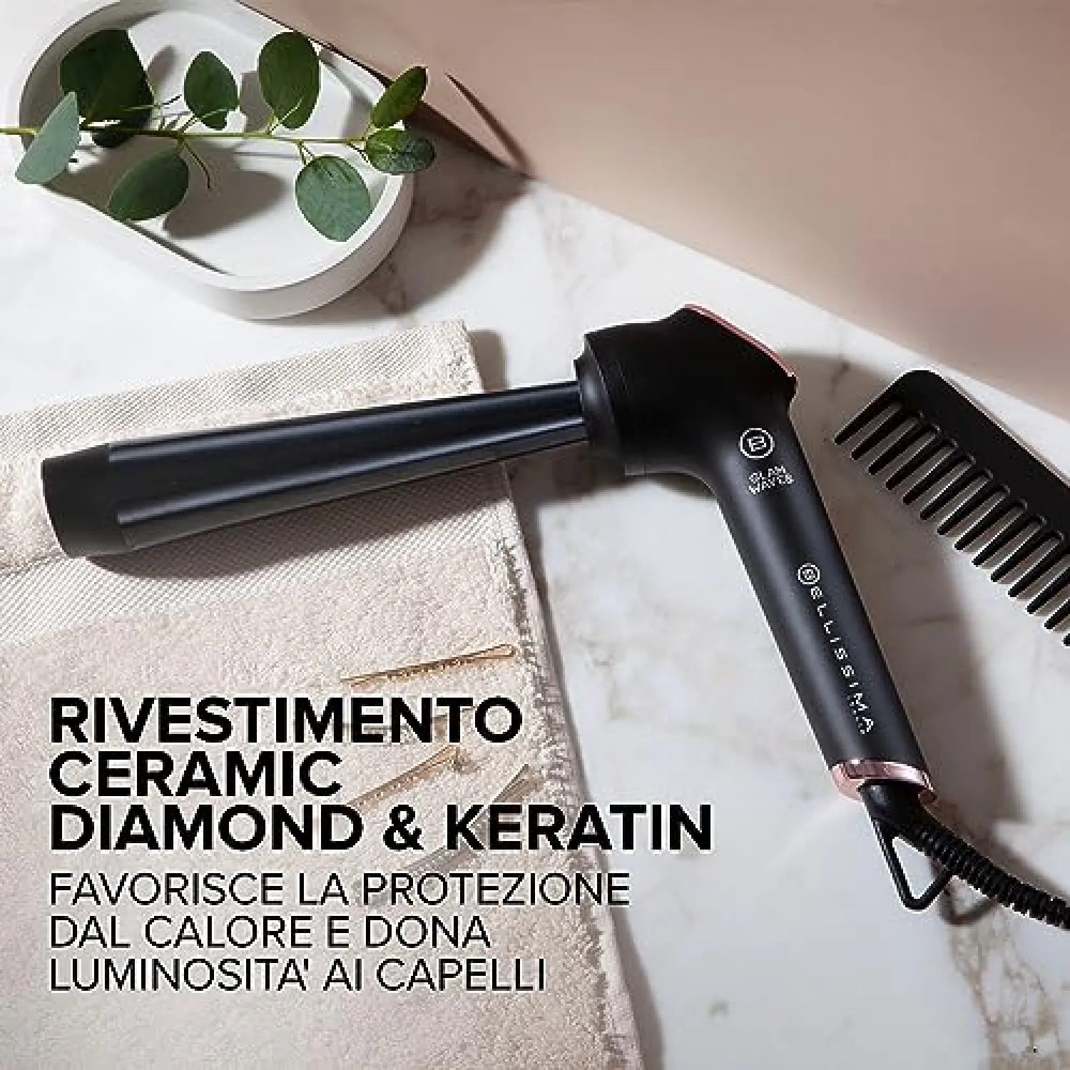Bellissima Imetec Glam Waves, Ferro Arricciacapelli, Forma Conica, Display, 5 Temperature, Rivestimento Ceramica Diamon e Cheratina, Calore Costante, Puntale Antiscottatura, Riscaldamento Rapido - immagine 2