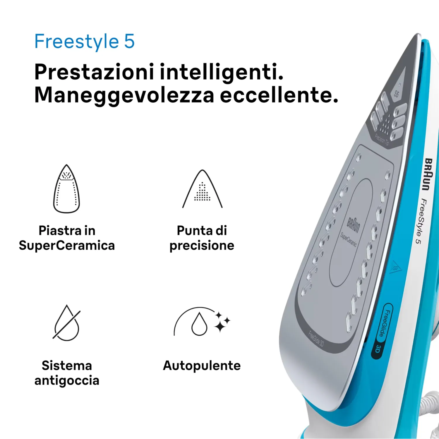 Braun Ferro da Stiro a Vapore TexStyle 5 SI 5078 con Tecnologia FreeGlide 3D, Punta di Precisione, Funzione Autopulente e Autospegnimento, Grigio - immagine 5