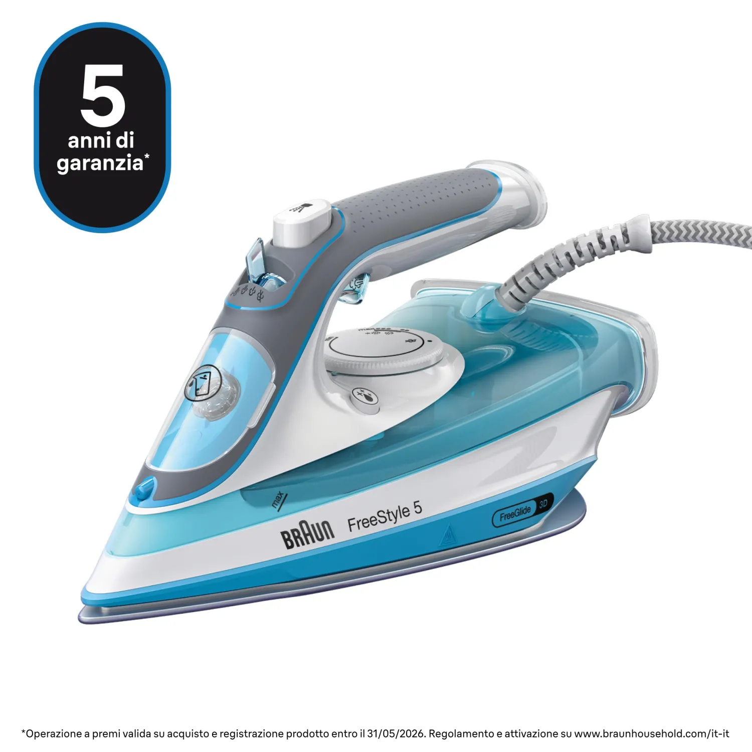 Braun Ferro da Stiro a Vapore TexStyle 5 SI 5078 con Tecnologia FreeGlide 3D, Punta di Precisione, Funzione Autopulente e Autospegnimento, Grigio - immagine 4