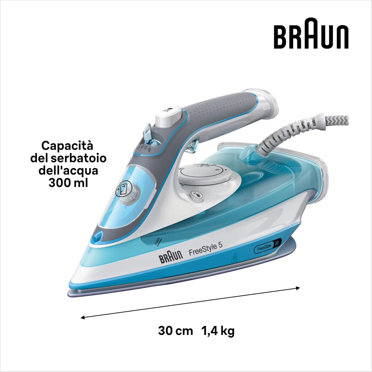 Braun Ferro da Stiro a Vapore TexStyle 5 SI 5078 con Tecnologia FreeGlide 3D, Punta di Precisione, Funzione Autopulente e Autospegnimento, Grigio - immagine 3