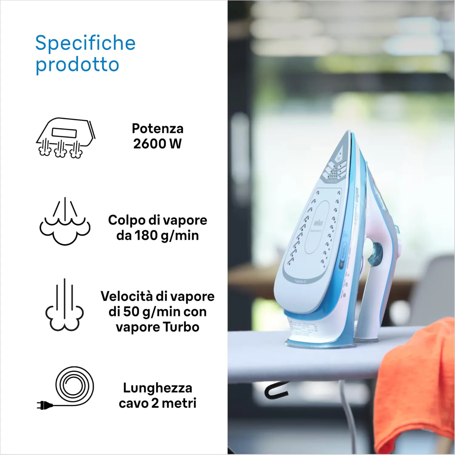 Braun Ferro da Stiro a Vapore TexStyle 5 SI 5078 con Tecnologia FreeGlide 3D, Punta di Precisione, Funzione Autopulente e Autospegnimento, Grigio - immagine 2