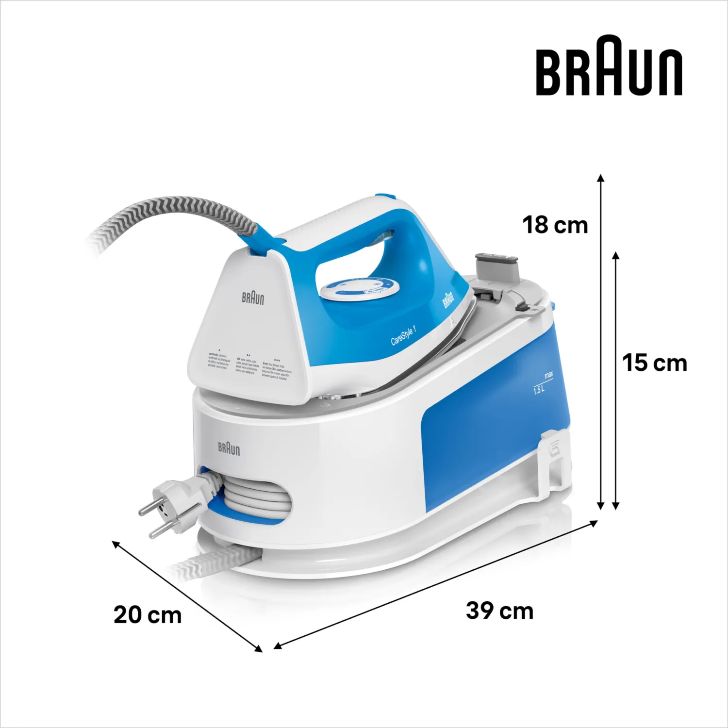 Braun Carestyle1 IS1012BL, 5 ANNI DI ASSISTENZA, Ferro Generatore Di Vapore, Carica Continua, Termostato Regolabile, Tanica 1,5L, AUTOSPEGNIMENTO,Colpo Vapore 340g/min, Sistema Sicurezza, Azzurro - immagine 5