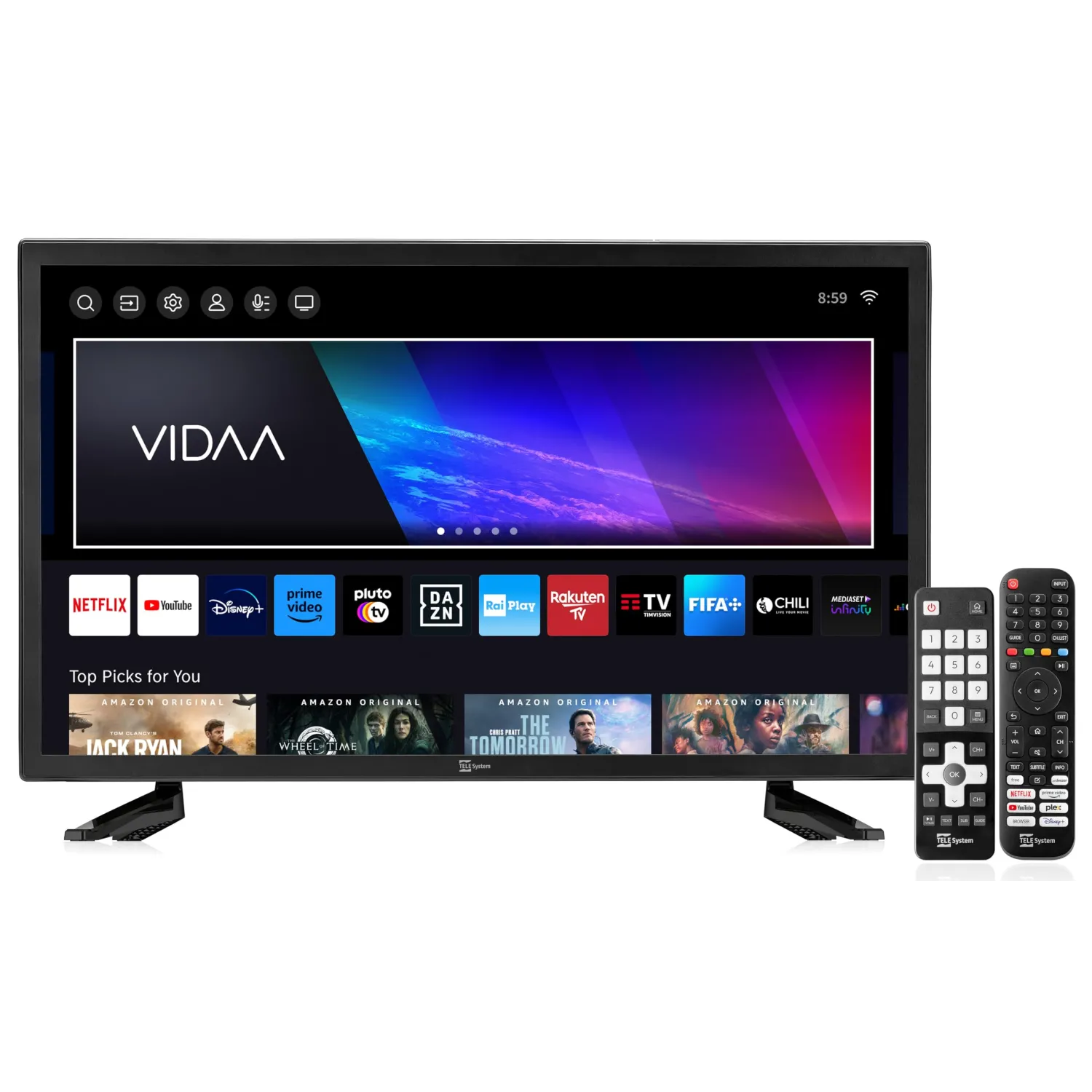 TELE System Smart TV 27 pollici Full HD Certificato CAM tivùsat HD TS27 FHD SMV13, Doppio telecomando, HbbTV, HDR10 HLG, Televisore LED frameless powered by VIDAA