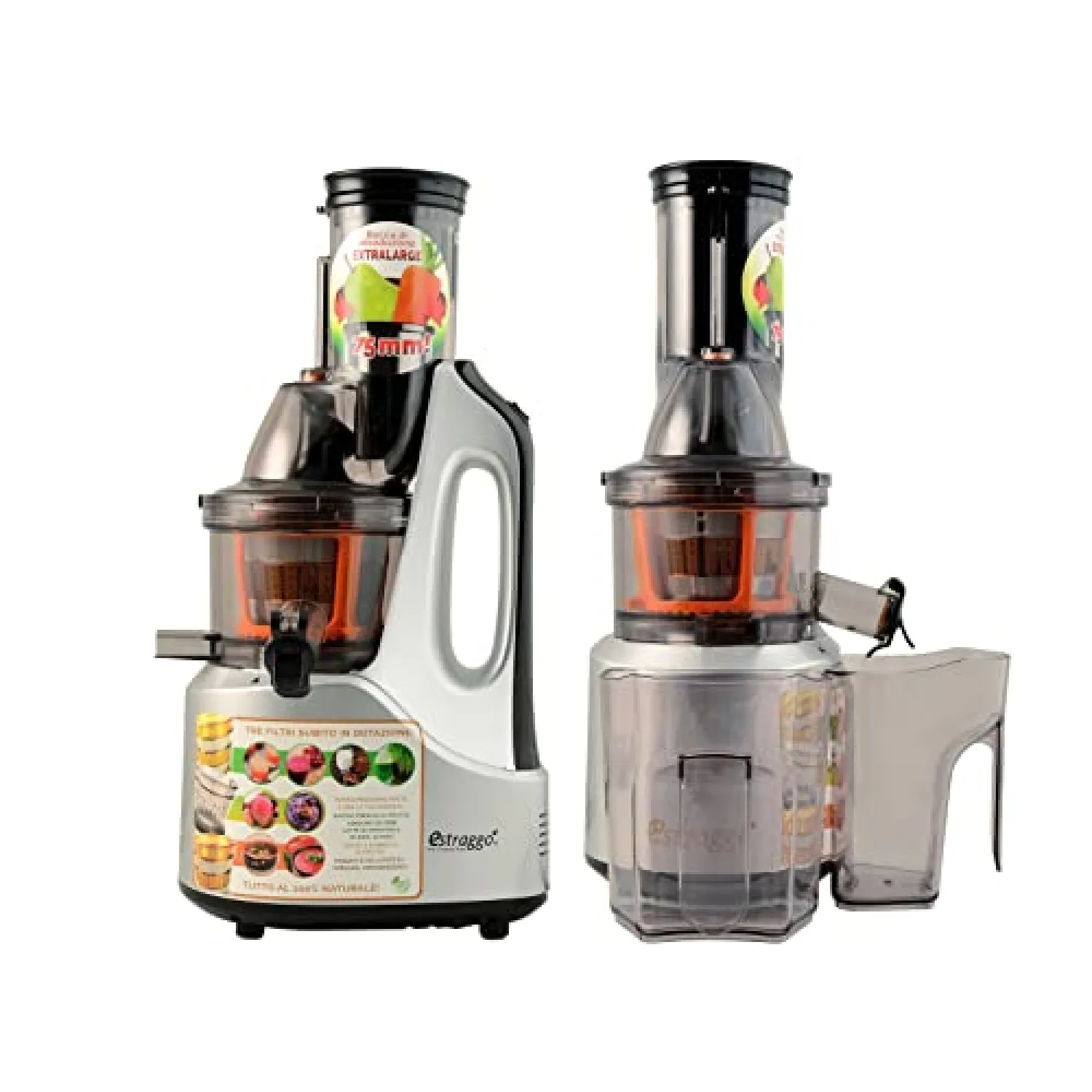 Estraggo PRO Estrattore Professionale a Freddo per Frutta e Verdura, Bocca Extralarge, 240W 60 Giri/Min Estrazione Lenta, Pulizia Facile e Silenzioso, Acciaio Temprato e Rettificato, BPA-Free (Argento) - immagine 2