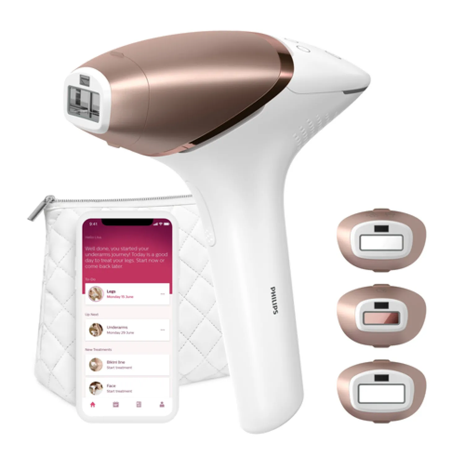 Philips Lumea série 9000, Ãpilateur à lumière pulsée, alternative à l'épilation laser, technologie SenseIQ, 3 accessoires pour corps, visage et zones de précision, usage avec ou sans fil, BRI955/00