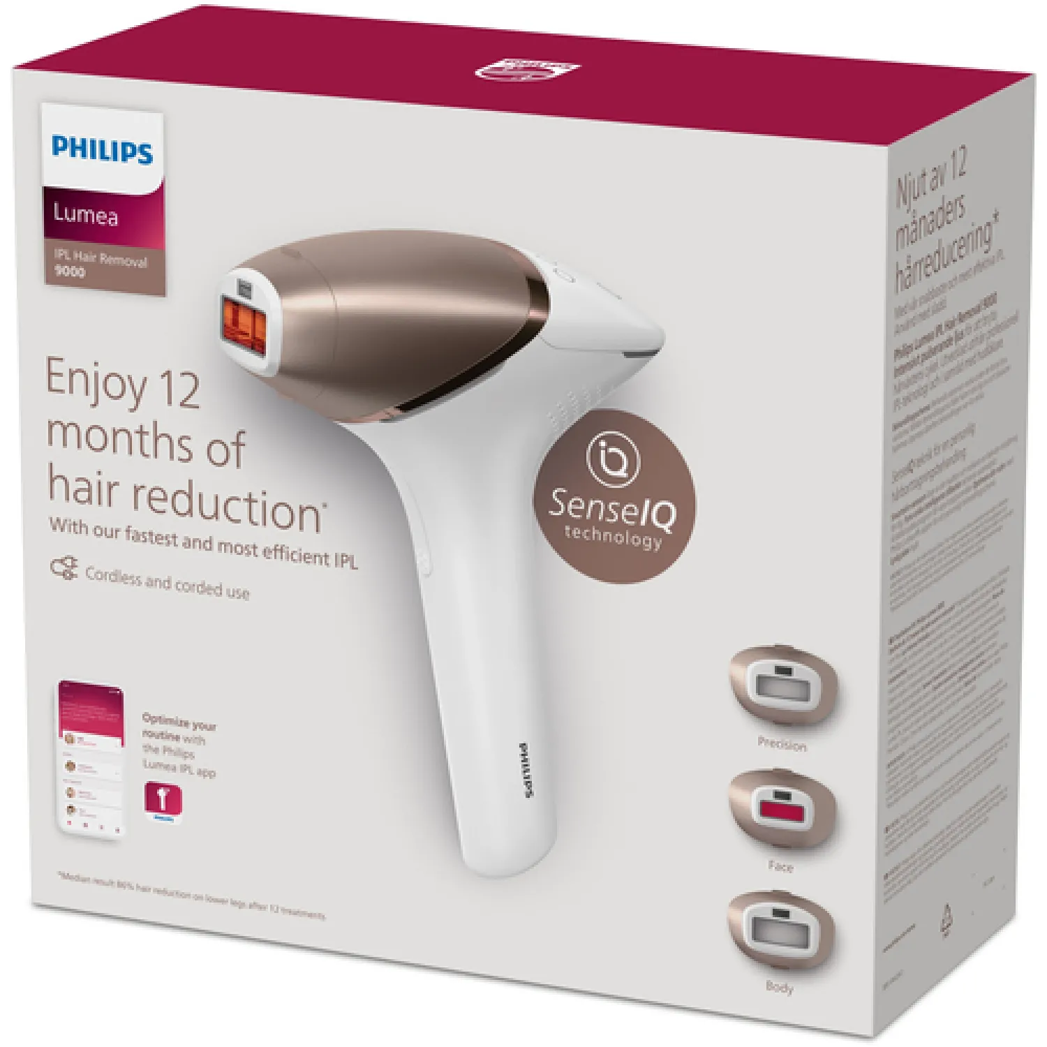 Philips Lumea série 9000, Ãpilateur à lumière pulsée, alternative à l'épilation laser, technologie SenseIQ, 3 accessoires pour corps, visage et zones de précision, usage avec ou sans fil, BRI955/00 - immagine 4