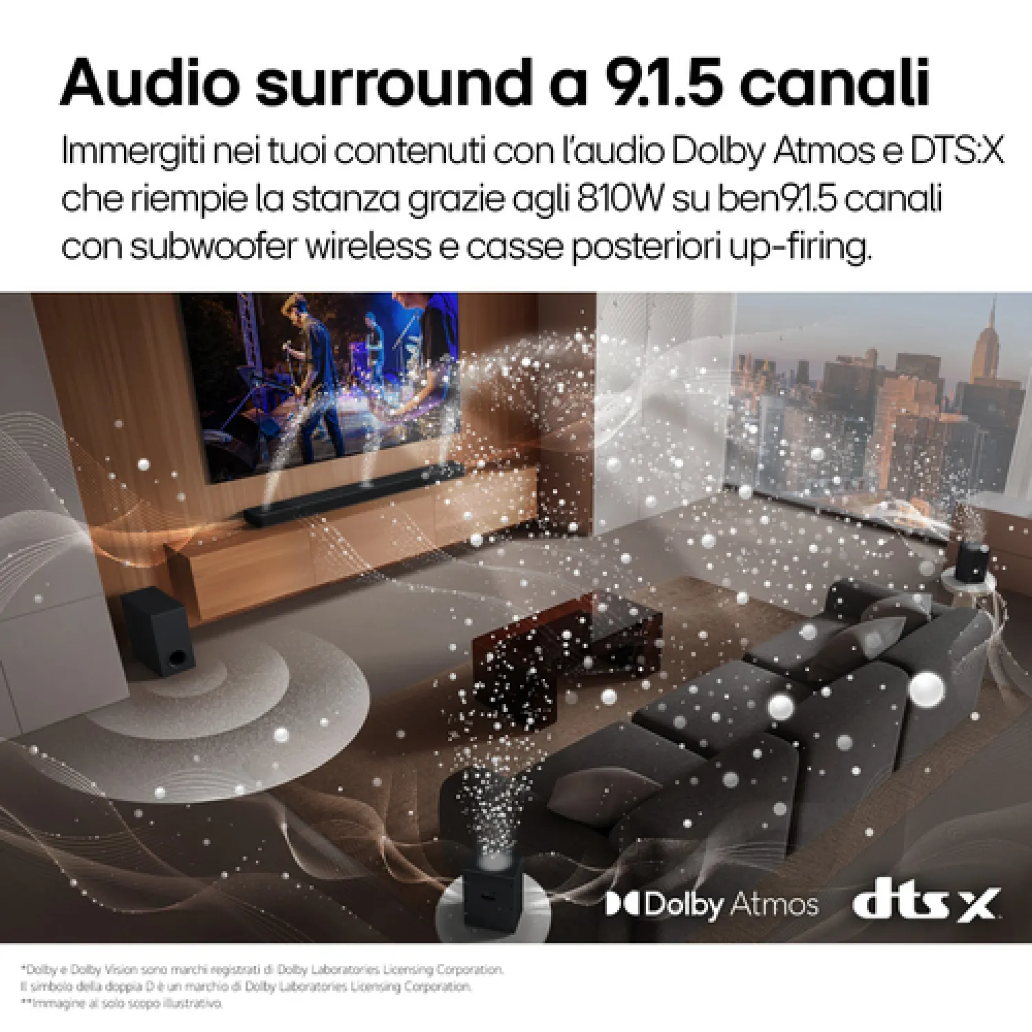 LG S95TR Soundbar TV 810W, 9.1.5 Canali con Subwoofer Wireless, Casse Posteriori a 6 Vie Incluse, 3 canali up-firing, AI Room Calibration Pro, Dolby Atmos, DTS:X, Bluetooth, Wi-Fi, Ottico, USB, HDMI - immagine 3